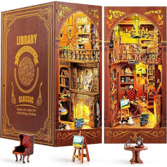 RONSTONE DIY Sage Library Book Nook Kit, leļļu mājas grāmatu plaukts ar noņemamu grāmatu plauktu, DIY miniatūras mājas komplekts ar LED apgaismojumu pieaugušajiem pusaudžiem 14+