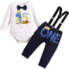 Borlai Baby Boy 1st Birthday Outfits Bow Tie Cotton Letter Romper Adjustable Suspenders Pants Gentleman Clothing Set for Photography Photography