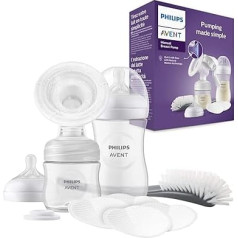 Philips Avent rokas krūts sūkņa dāvanu komplekts - vienreizējs krūts sūknis, 260 ml un 125 ml, bez BPA, 4 vienreizlietojamie zīdīšanas spilventiņi, polipropilēns, caurspīdīgs (modelis SCD430/60)