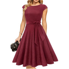 DRESSTELLS Moterų elegantiška suknelė Cape Sleeves A-Line Swing Cocktail Festive Midi Length Dress Party Dress Kalėdinė suknelė, Glitter Burgundy