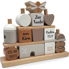 Personalizētas kristību dāvanas I Mīļas kristību dāvanas zēniem un meitenēm I Ar rokām veidota māja kā kristību dāvana 22 x 19 cm I Mīļš kristību rotājums no koka (riekstu)