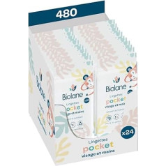 BIOLANE - Упаковка из 24 детских салфеток для лица и рук - 480 очищающих салфеток (24 x 20 см) - очищает и защищает - чувствительная кожа - 97% натуральных
