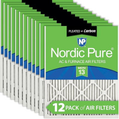 Nordic Pure MERV 13 Plus 12 plisēto krāsns ogļu filtru komplekts 14x14x1