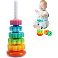 NAVESO Vaivorykštės žiedų krovimo žaislas, besisukantis krovimo bokštas, besisukantis krovimo žaislas, sensorinis žaislas, vaikų smegenų vystymo žaislai, ankstyvojo vystymosi ir veiklos žaislai 1-3 metų vaikams