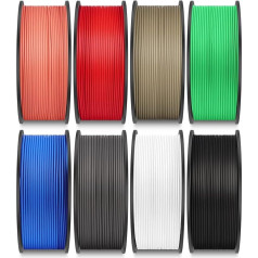 JAYO PLA matēts filaments 1,75 mm, 3D printera PLA matēts daudzkrāsu filaments, melns + balts + pelēks + zils + sarkans + zaļš + rozā + brūns, 8 spoles, 2 kg, 250 g katrā spoles korpusā