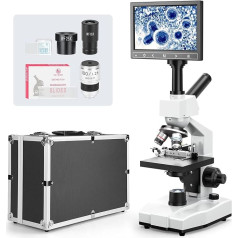 Vabiooth Dual-View laboratorijas kombinētais monokulārais mikroskops 40X-2500X palielinājums ar 7 collu LCD displeju, platleņķa 4X/10X/40X(s)/100X (eļļa) okulāri, regulējams mehāniskais objektu galds