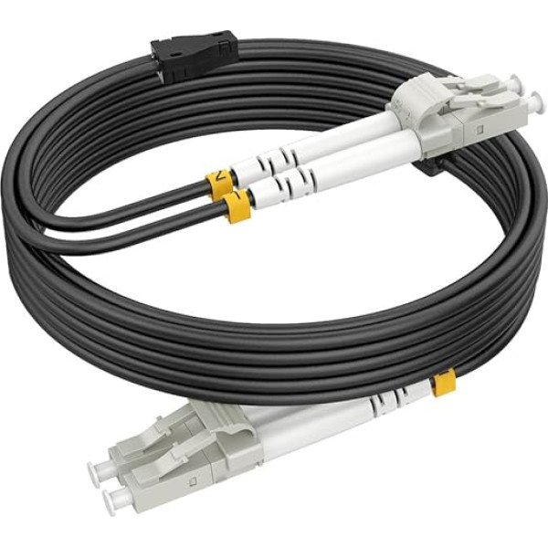 RamboCables 100 m bruņots optisko šķiedru kabelis OM3 LC to LC Duplex Multimode, optisko šķiedru kabelis iekštelpās un ārpus telpām, 10GB 9/125um LSZH OD 3,0 mm, melns