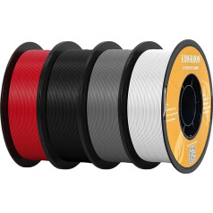 Kingroon PLA Filament, PLA Filament 1.75, 3D printeru filamenta izmēru precizitāte +/- 0,03 mm, 1 kg spole (2,2 lbs), PLA 4 kg filamenta PLA melns + balts + pelēks + sarkans filaments 3D drukas materiāli