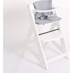 2533 Children's High Chair with Grows with Your Baby Stair High Chair Made of Solid Beech Wood from 6 Months to 10 Years White Natural Grey White