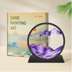 Wai Danie Moving Sand Art Picture 3D Hourglass Deep Sea Landscape Liquid Motion Display Painting Flowing Sand Frame Relaxing Desktop Home Office Work Decoration (Purple, 12