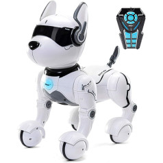 Top Race Remote Control Dog Smart Mini Pet Dancing for Beat Puppies Suņi un imitācijas dzīvnieki RC Robot dāvanu rotaļlieta bērniem un vecākiem bērniem zēniem un meitenēm vecumā 2 3 4 5 6 7 8 9 9 10