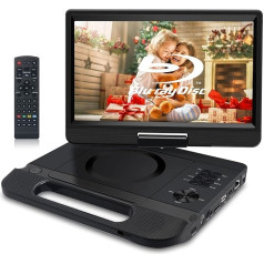 FANGOR 10,1 collu portatīvais Blu-ray DVD atskaņotājs ar 270° rotējošu ekrānu 1920 x 1080 Full HD mājas kino ar uzlādējamu akumulatoru un HDMI izeju/AV IN/LAN/USB/SD atbalstu