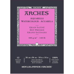 ARCHES A1795098 Bloks Enc 26 x 36 12H Akvareļkrāsa 100% satīna 300 g balta dabiski balta