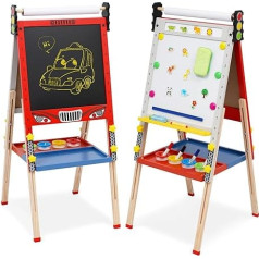 Holz Staffelei für Kinder, Childs Double Side Drawing Board mit Whiteboard und Blackboard 98cm-126cm