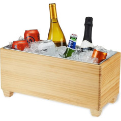 Twine 1 x Brown Ice Wood & Galvanised Metal Tray, Wooden Bucket & Beer Cooler for 4 Wine Bottles or 14 Litre