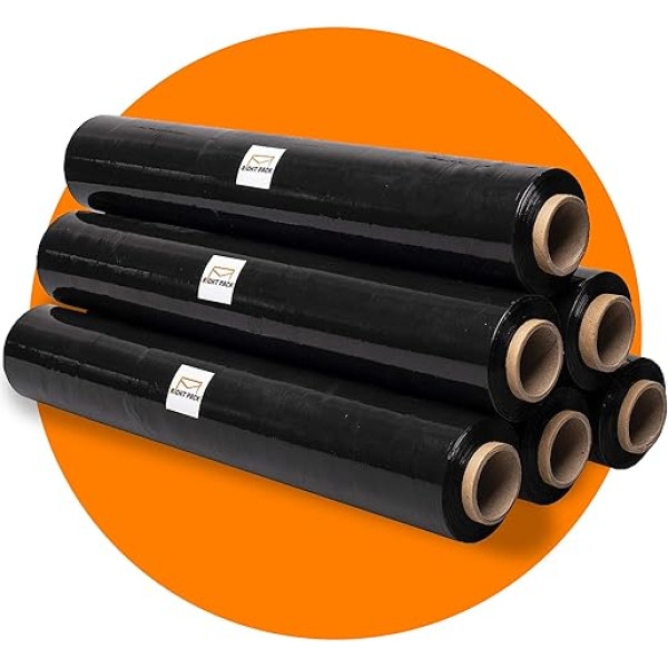 6 x Black Heavy Duty Stretch Shrink Wrap for Amazon Paletes 400mm x 170m x 23m