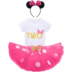 Jaundzimušo toddler kūka Smash savvaļas viens Minnie karikatūra pirmā dzimšanas diena apģērbs bērnu meitenēm Polka punkti viens Romper Onesies + RUFFLe Tulle Sequins kleita + peles galvas lente princese Fancy Dress apģērbs komplekts