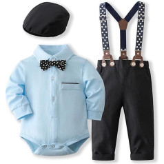 Balipig Boys Gentleman Suit Set, 3 gab Bērnu svētku apģērbu komplekti, garu piedurkņu krekls ar tauriņu bikšu bikšu siksniņām, kristību kāzu džentlmeņa apģērbs