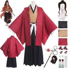 Tjmiaohao Anime Character Tsugikuni Yoriichi Cosplay kostīms tērps Demon Slayer Kimono Cape Cape Parūka Uzlīmes Pilns komplekts Halovīni puse karnevāls kleita uzvalks vīriešiem zēni