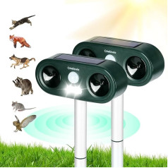 Cowiewie Ultraschall-Katzenabwehr, Solar- und USB-Aufladung, 5 einstellbare Frequenzen, Abwehrmittel für Hunde, Katzen, Mäuse und Vögel, wasserdicht, für den Außenbereich - 2 Stück