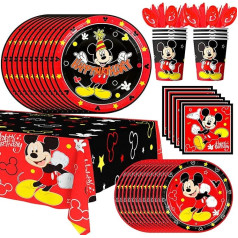 Mickey Mouse dzimšanas dienas dekorēšanas galda piederumi, 141 gab Mickey Mouse ballītes komplekts galdauts Mickey Mouse dzimšanas dienas papīra šķīvji utt. Mickey Party galda piederumi