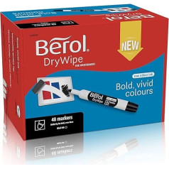 Berol Whiteboard-Marker, runde Spitze, trocken abwischbar, farblich sortiert, 48 Stück Pack of 48 schwarz