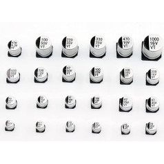 Schaltkondensator-Kit 20 Stück SMD 50 V 35 V 25 V 16 V 10 V 1 UF 3,3 UF 4,7 UF 10 UF 22 UF 33 UF 47 UF 100 UF 220 UF 330 UF 470 UF 1000 UF Aluminium-Elektrolytkondensatoren Diodenschalter (Size : 16V