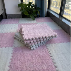30 x 30 cm Large Interlocking Plush Foam Mat, 6 mm Thick Foam Mat, Living Room Bedroom Carpet Tiles, Carpet Mat, Soft Puzzle Play Mat, Pink + White, 10 Pieces