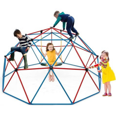 GOPLUS Diameter 305 cm Climbing Dome with Swing, Indoor & Outdoor Geometric Climbing Tower, Weight Capacity of 360 kg, Climbing Frame Dome for Children Aged 3-10 Years (Red)