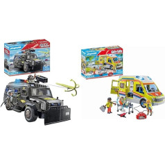 PLAYMOBIL City Action 71144 SWAT apvidus transportlīdzeklis, moderns SEK apvidus transportlīdzeklis un City Life 71202 ātrās palīdzības automašīna ar gaismu un skaņu, rotaļlieta bērniem no 4 gadiem