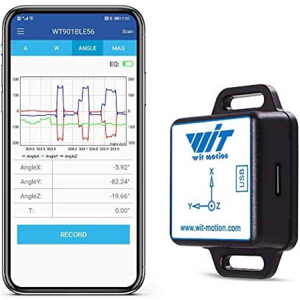 Bluetooth 5.0 akselerometrs WT901BLECL MPU9250 9 asu žiroskops + leņķis (XY 0,05° precizitāte) + magnētometrs ar Kalmana filtru, enerģiju taupošs 3 asu inklinometrs