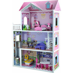 4iQ Group Деревянный кукольный дом 124 x 34 x 84 см - Кукольный дом для девочек от 3 лет - Кукольный дом большой XXL с 3 уровнями и лифтом - Кукольный дом с