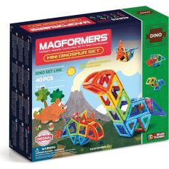 MAGFORMERS Mini dinozauru komplekts (40 gab.), varavīksnes krāsu magnētiskie klucīši, izglītojošu magnētisko klucīšu komplekts, magnētisko konstruktoru komplekts, magnētisko STEM rotaļlietu komplekts, zaļš