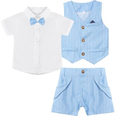 winying Baby Boys Suit Vest Long Sleeve Shirt Black Bow Tie Long Trousers Festive Clothing Set Wedding Party Christening Gentleman Outfits - Sky Blue G