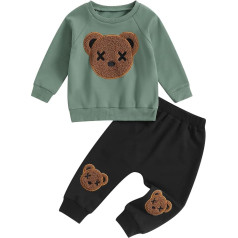 Toddler Baby Boys karikatūra pūkains lācis Tracksuits 2 gabalu apģērbu komplekts ar garām piedurknēm Pulovers džemperis elastīga ietilptu bikses maziem zēniem silts apģērbs