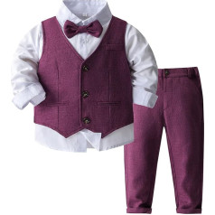 JEATHA Toddler Boys Gentleman Suit Apģērbu komplekts garām piedurknēm krekls + uzvalka veste + bikses + kaklasaite bērnu smokinga tērpiem dzimšanas dienas svinībām