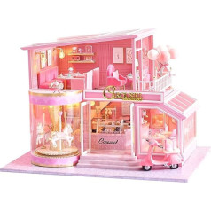 Spilay Dollhouse DIY miniatūras mēbeļu komplekts, mazs roku darbs, liels pils modelis ar putekļu vāku un mūzikas kastīti, 1:24 mēroga radoša leļļu mājas rotaļlieta pieaugušajiem dāvana