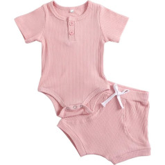 GUSUTZX Sommer Jungen Kurzarm Einfarbig Gerippte Tops Shorts Zweiteilige Outfits Set Für Kinderkleidung Baby Hemd Hose Bekleidungssets Kleinkind Hochzeit