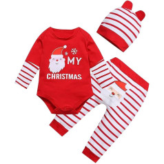 Birthday Clothes Set for Children Newborn Baby Clothes Kids' Christmas Long Sleeve 3-Piece Set Striped Pants Detachable Romper Boy Outfit Set