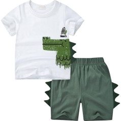 GUSUTZX Summer Boys Cute Cartoon Pattern Round Neck Īss piedurknes T-krekls Unicoloured Šorti Modes divu gabalu komplekts Newborn Soft Pants Baby Set Apģērbi kāzu apģērbs