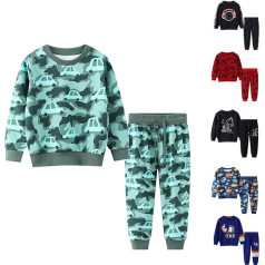 GUSUTZX Toddler Boys Sweatshirt apģērbi ar garām piedurknēm Dinosaur Top bikses Sweatsuit Set Kids apģērbs vasaras apģērbs T-krekls