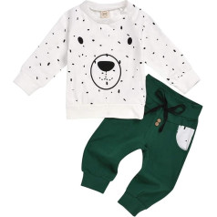 Sunnymi Baby Boys apģērbu komplekti, 0-4 gadu toddler bērnu bērnu zīdaiņu zīdaiņu Hoodie Cartoon Bear Sweatshirt Tops + bikses apģērbu komplekts - balts