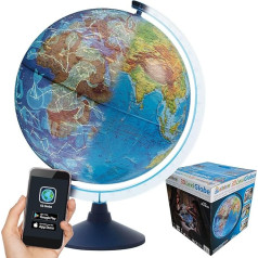 alldoro 68640 3D Lexi Globe 2.0 - Diametrs 32 cm, LED gaismas globuss bezvadu ar lietotni, AR, reljefa struktūra, plus zvaigznāju karte
