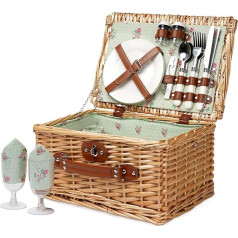 Wicker Picnic Basket for 2 People, Willow Hamper Basket Sets, Handmade Picnic Basket for 2 People with Utensil Cutlery, Perfect for Picnic, Camping Flower