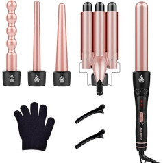 MOCEMTRY Curling Iron Set 5 in 1 with Various Attachments, Ceramic Curling Iron with Curling Brush, Large and Small Curls Curling Wall Set 9-38 mm