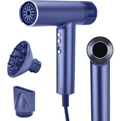 InJolly Ionen Haartrockner 110000 U/m, 1500W Professioneller Haartrockner, Bürstenloser Motor 200 Million Negative Ionen mit Diffusor und Düse für Zuhause Friseursalon und Reisen, Blau