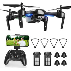 Wipkviey T6 Drone, FPV dronai su kamera 1080P HD, RC kvadrokopteris su 2.4G WiFi Transport Live Video, aukščio išlaikymas, bepilotis režimas, suaugusiems, pradedantiesiems, vaikams, 2 baterijos, 26-30 minučių skrydžio