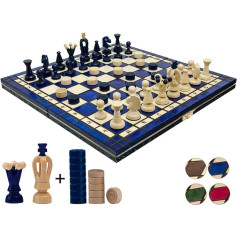 Great Kingdom Schach Spiel und Dame Spiel | Master of Chess Farbe Blau | Chess Set 35cm | Qualität Reise Schachspiel- Handgemachtes Tragbares Schach für Kinder und Erwachsene