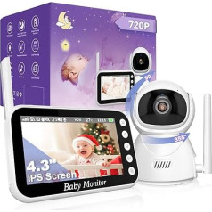 OBVHNUA Babyphone mit Kamera 4,3 Zoll Video Babyphone 720p 2000mah Akku Videoaufzeichnung Digitalzoom Zwei-Wege-Audio VOX-Modus Nachtsicht Temperaturüberwachung 8 Schlaflied 5 Wecker