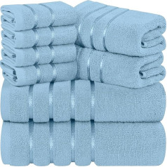 Utopia Towels Luksusa 8 dvieļu dvieļu komplekts, 2 vannas dvieļi, 2 roku dvieļi un 4 sejas drāniņas 600 GSM 100 % kokvilnas ar gredzenveida vērpšanu, ļoti labi uzsūcoši viskozes svītru dvieļi, kas ideāli piemēroti lietošanai